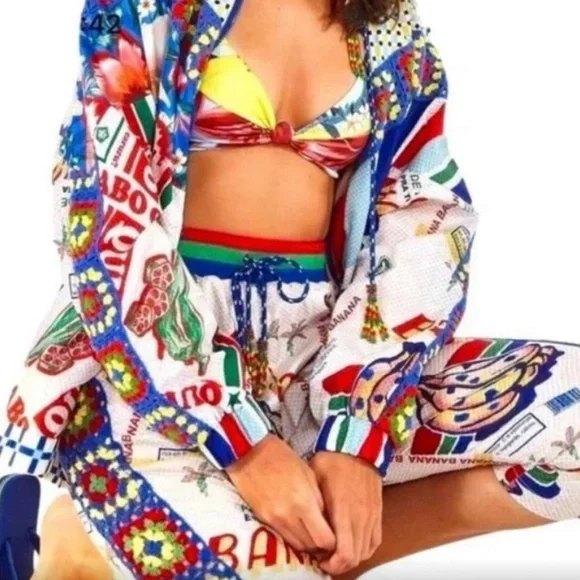 FARM Rio Carnaval Mixed Print Windbreaker with Crochet Detail - Picture 3 of 15